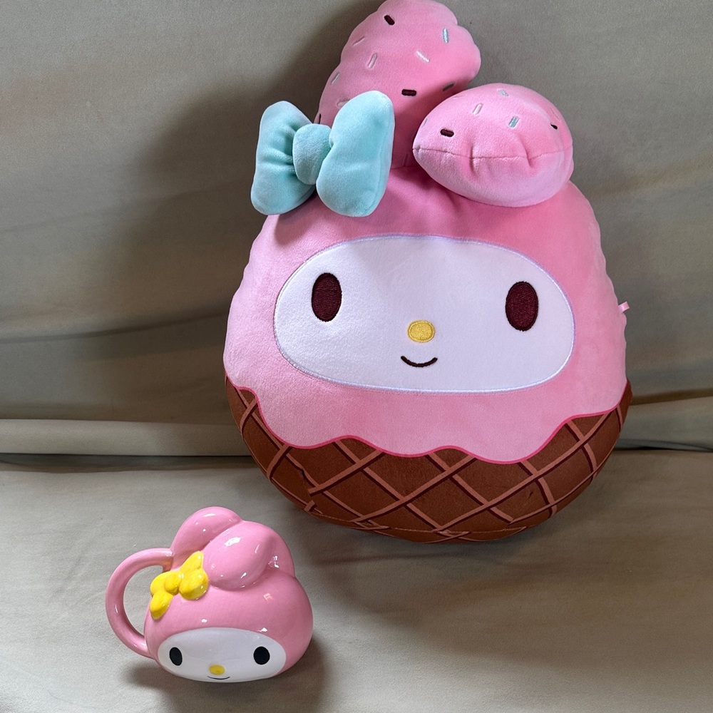 My Melody squishmallow and ceramic mug